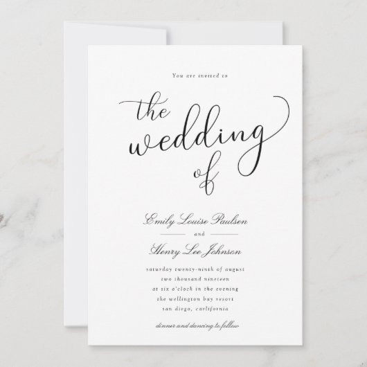 elegant eenvoudige scripttrouwuitnodiging kaart (Voorkant)