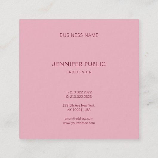 Elegant Eenvoudige Sjabloon Bord Roze Luxe Modern Vierkante Visitekaartje (Achterkant)