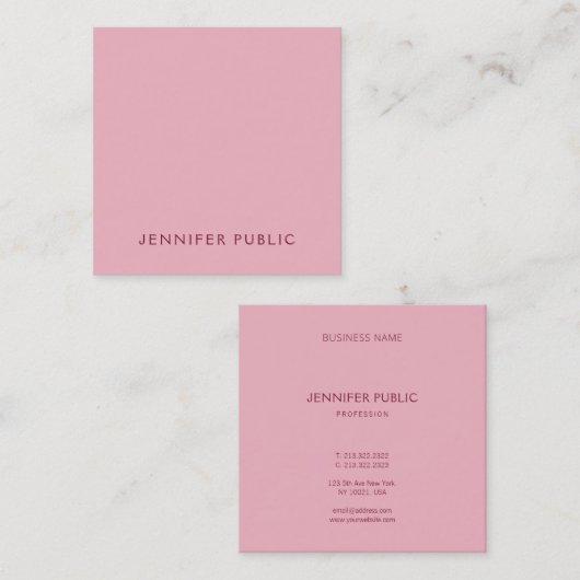 Elegant Eenvoudige Sjabloon Bord Roze Luxe Modern Vierkante Visitekaartje (Voorkant / Achterkant)