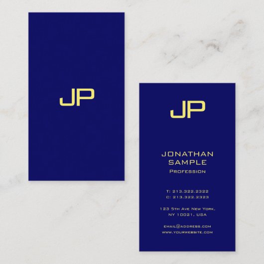 Elegant Eenvoudige Sjabloon Faux Gold Font Navy Bl Visitekaartje (Voorkant / Achterkant)