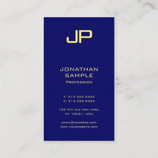 Elegant Eenvoudige Sjabloon Faux Gold Font Navy Bl Visitekaartje (Achterkant)