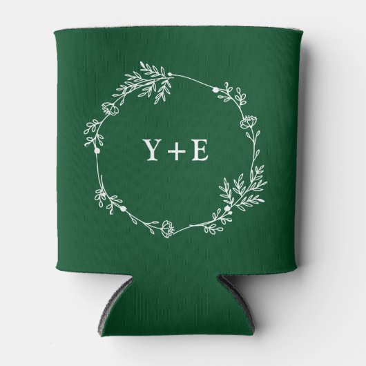 Elegant Eenvoudige Smaragd Groene Monogrammed Huwe Blikjeskoeler (Voorkant)