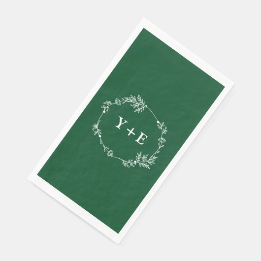 Elegant Eenvoudige Smaragd Groene Monogrammed Huwe Servet (Hoek)