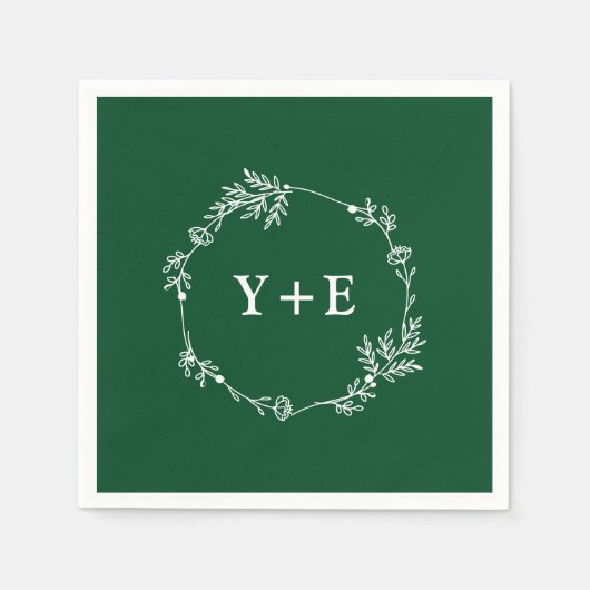 Elegant Eenvoudige Smaragd Groene Monogrammed Huwe Servet (Voorkant)