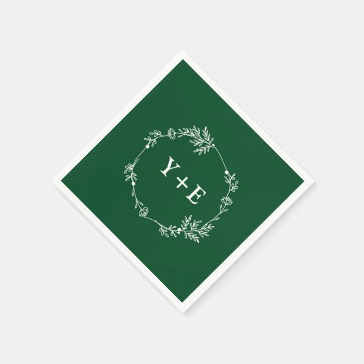 Elegant Eenvoudige Smaragd Groene Monogrammed Huwe Servet (Hoek)