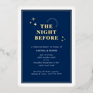 ELEGANT eenvoudige sterren repetitie diner navy bl Folie Uitnodiging