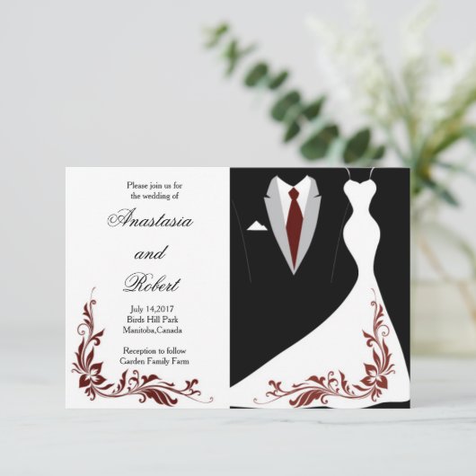 Elegant, eenvoudige trouwuitnodiging, trouwjurk kaart (Staand voorkant)