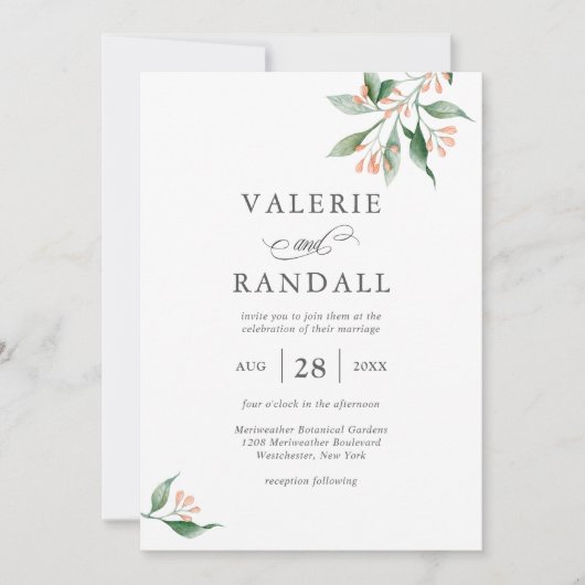 Elegant Eenvoudige Waterverf Botanische Bruiloft Kaart (Voorkant)