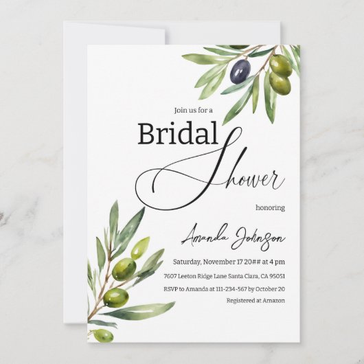 Elegant eenvoudige Waterverf Olijf Vrijgezellenfee Kaart (Voorkant)