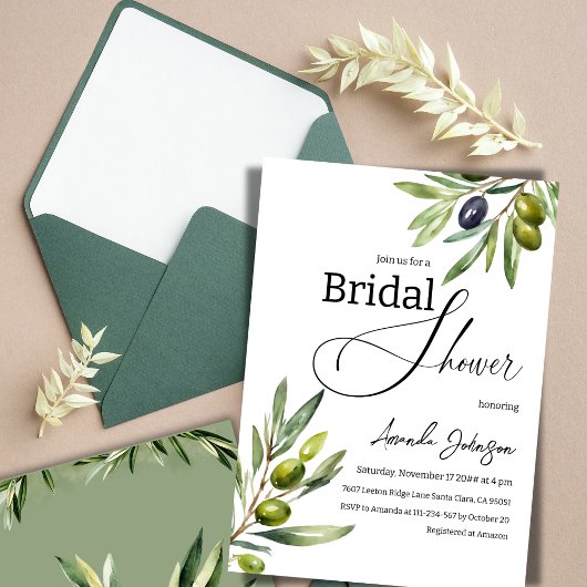 Elegant eenvoudige Waterverf Olijf Vrijgezellenfee Kaart