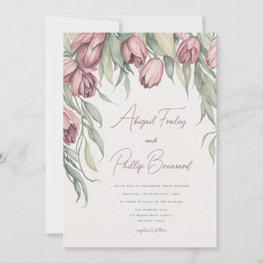 Elegant Eenvoudige Waterverf Tulip Lente Bruiloft Kaart (Voorkant)