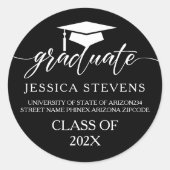 Elegant eenvoudige witte manuscriptkalligrafie op  ronde sticker (Voorkant)