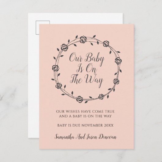 Elegant eenvoudige zwangerschapstrips en -knoppen aankondigingskaart (Voorkant / Achterkant)