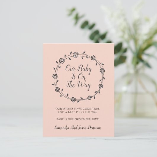 Elegant eenvoudige zwangerschapstrips en -knoppen aankondigingskaart (Staand voorkant)