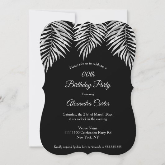 Elegant Eenvoudige zwarte grijze palmen Birthday P Kaart (Voorkant)