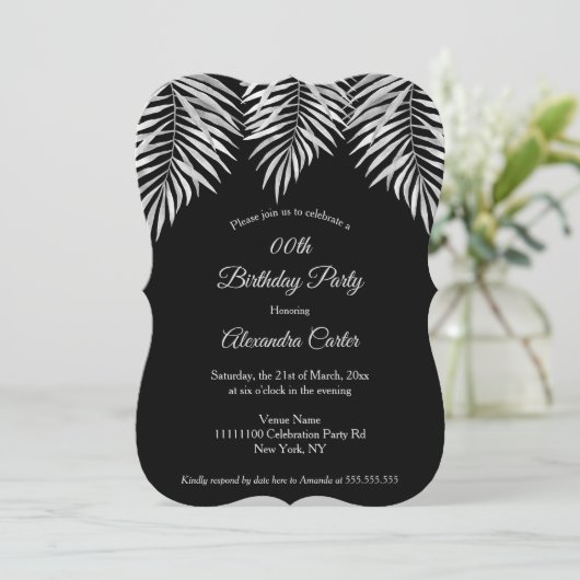 Elegant Eenvoudige zwarte grijze palmen Birthday P Kaart (Staand voorkant)