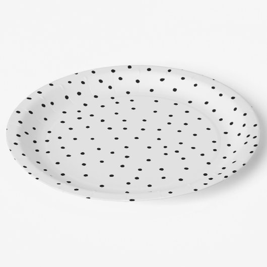 Elegant eenvoudige zwarte witte waterverf poka sti papieren bordje (Gekanteld)
