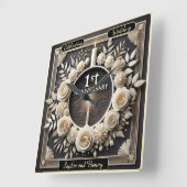 Elegant eerste 1e Jubileum met bloemen Vierkante Klok (Hoek)