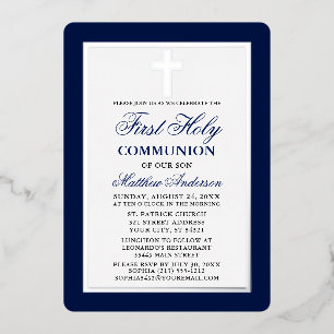 Elegant Eerste Heilige Communie Kruis Zilveren Fra Folie Uitnodiging