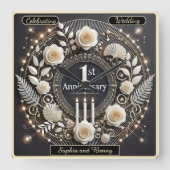 Elegant eerste Jubileum krans ontwerp Vierkante Klok (Voorkant)