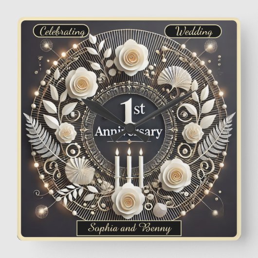 Elegant eerste Jubileum krans ontwerp Vierkante Klok (Voorkant)