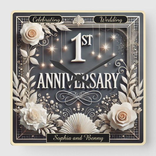 Elegant eerste Jubileum Vierkante Klok (Voorkant)