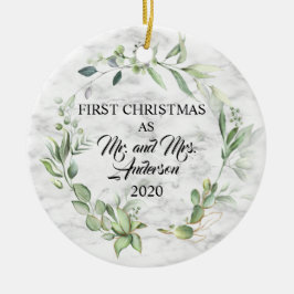 Elegant Eerste Kerstfeest Gehuwd met Greenery Marb Keramisch Ornament