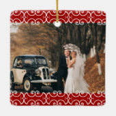 Elegant Eerste Kerstfeest Getrouwd Rode Foto Wedde Keramisch Ornament (Achterkant)
