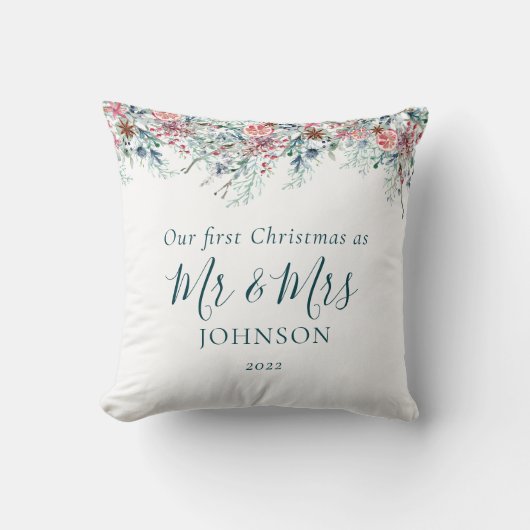 Elegant Eerste Kerstkerst Pas getrouwd Kussen (Voorkant)