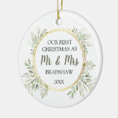 Elegant Eerste Kerstmis als de heer & mevrouw. Keramisch Ornament (Links)