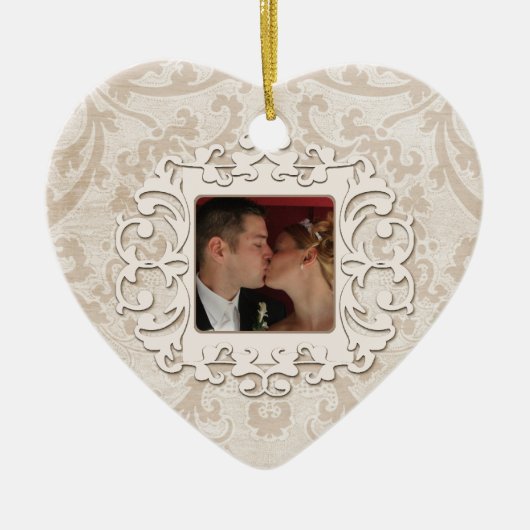 Elegant Eerste Kerstmis Samen Personaliseren Foto Keramisch Ornament (Voorkant)