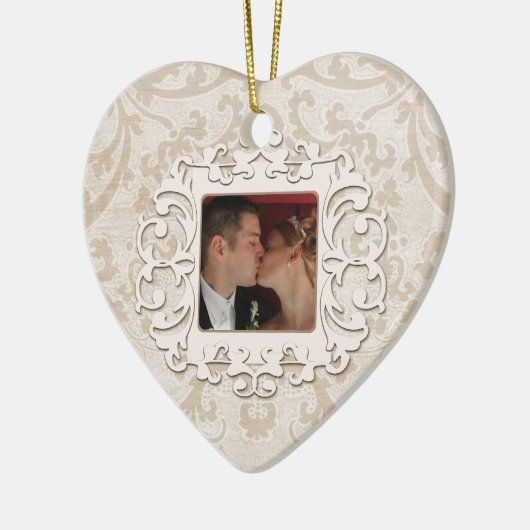 Elegant Eerste Kerstmis Samen Personaliseren Foto Keramisch Ornament (Links)