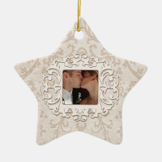 Elegant Eerste Kerstmis Samen Personaliseren Foto Keramisch Ornament (Voorkant)