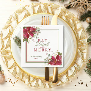 Elegant Eet Drink Vrolijk Kerstmis Rode Poinsettia Servet