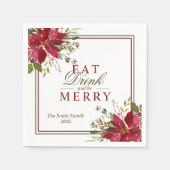 Elegant Eet Drink Vrolijk Kerstmis Rode Poinsettia Servet (Voorkant)