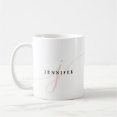 Elegant Effen Blush Roze Witte Script Monogram Koffiemok (Links)