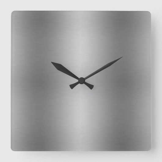 Elegant Effen Metallic Zilver Grijs Vierkante Klok (Voorkant)