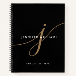 Elegant Effen Zwart en Goud Schrift Monogram Notitieboek