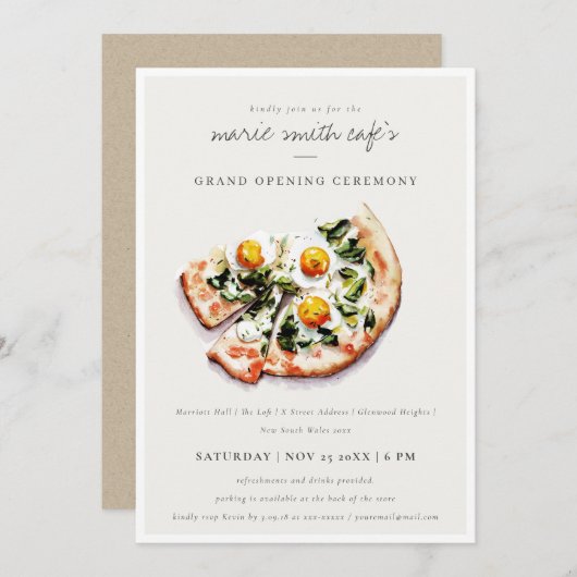 Elegant Egg Basil Pizza Café Grand Opening Invite Bedankkaart (Voorkant / Achterkant)