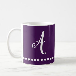 Elegant Eggplant Paars en White Monogram Initiaal Koffiemok