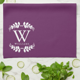 Elegant Eggplant Paars Monogram Theedoek