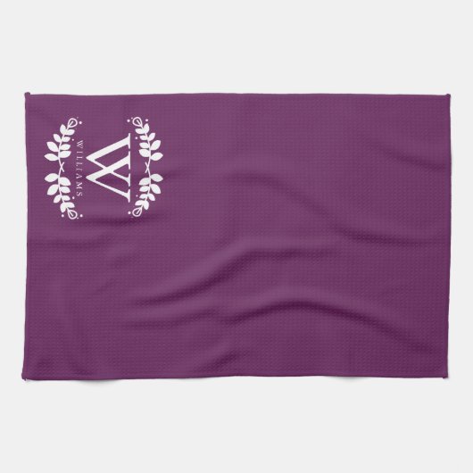 Elegant Eggplant Paars Monogram Theedoek (Horizontaal)