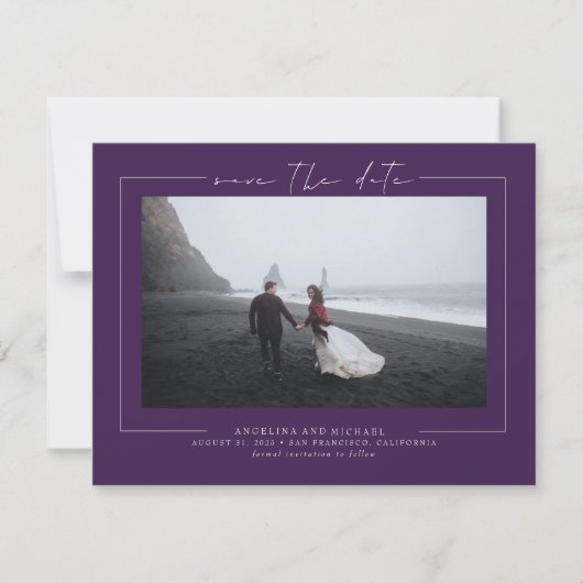 Elegant Eggplant Paars Save the Date Photo (Voorkant)