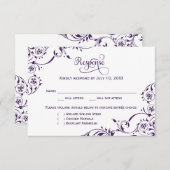 Elegant Eggplant Paarse Scrolls Wedding RSVP Kaartje (Voorkant / Achterkant)