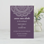 Elegant Eggplant Paisley Indian Hindu Wedding Save The Date (Staand voorkant)