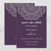 Elegant Eggplant Paisley Indian Hindu Wedding Save The Date (Voorkant / Achterkant)