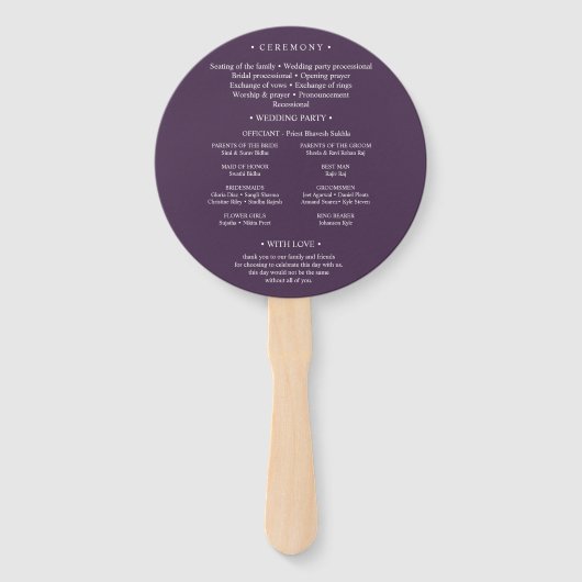 Elegant Eggplant Paisley Indian Wedding Programme Handwaaier (Achterkant)