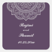 Elegant Eggplant White Indian Paisley Wedding Vierkante Sticker (Voorkant)