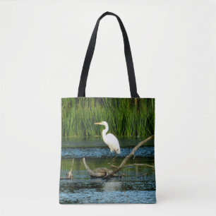 Elegant Egret Printed Canvas tas