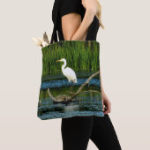 Elegant Egret Printed Canvas tas (Dichtbij)